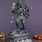 Vintage Brass Kali Mata Statue - 25" Tall, 10 Arms | Black Green Heat Treated Finish | Dashbhuja Kali | Divine Grace & Powerful Presence | Handcrafted Masterpiece